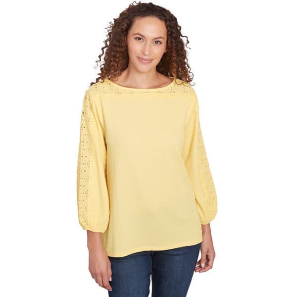 Petite Ruby Rd. Bella Vista Blouse Knit Top with Lace Trim - image 