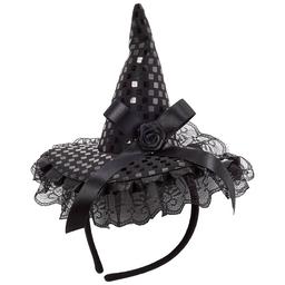 Womens Happy Halloween Lace & Sequin Witch Hat Headband