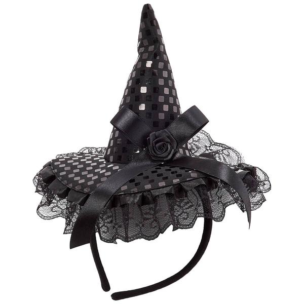 Womens Happy Halloween Lace & Sequin Witch Hat Headband - image 