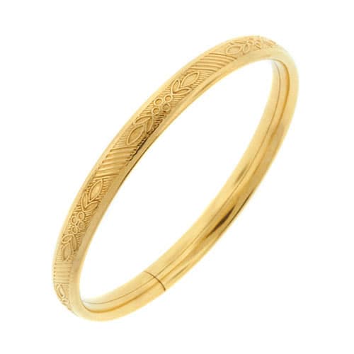 Kids Yellow Gold Filled Flower Pattern Bangle Bracelet - image 