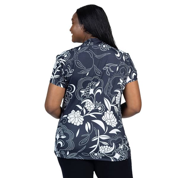 Plus Size 24/7 Comfort Apparel Floral Short Sleeve V-Neck Blouse