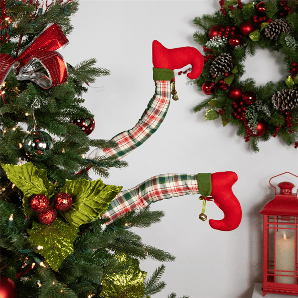 Northlight Red & Green Plaid Elf Leg Christmas Picks - Set of 2