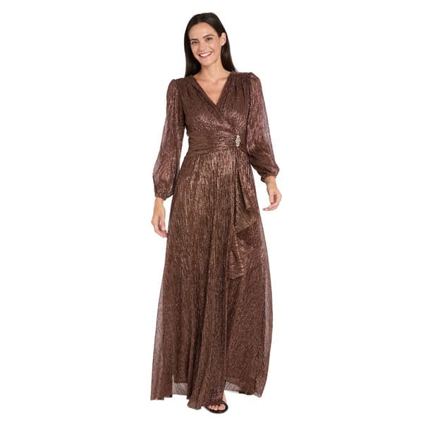 Petite R&M Richards Long Sleeve Crinkle Wrap Evening Dress - image 