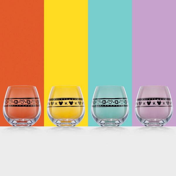 Set of 4 Disney Geometric Mickey Mouse Stemless Wine Glasses - image 