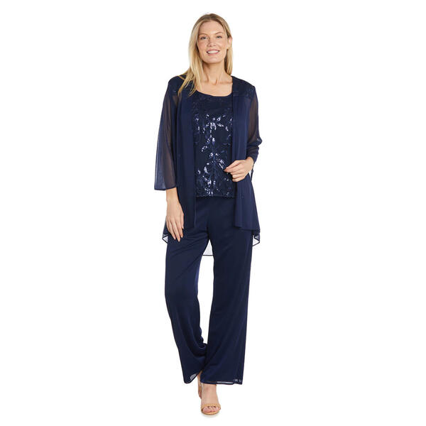 Womens R&M Richards 3 Piece Pants Suit with Embellished Jacket - image 