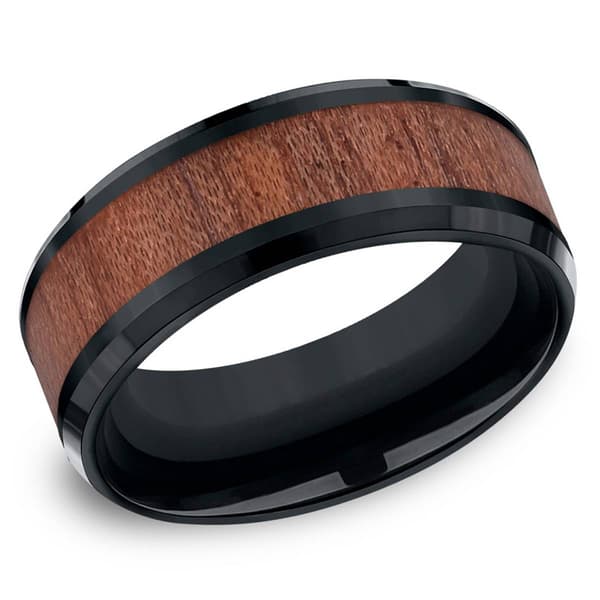 Mens Endless Affection(tm) 8mm Black Cobalt Rosewood Inlay Band - image 