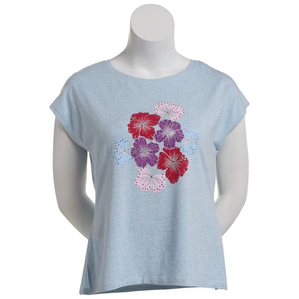 Womens New York Laundry Short Sleeve Embellished Hibiscus Tee - image 