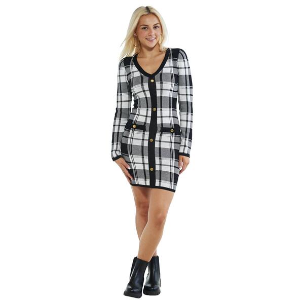 Juniors Jolie &amp; Joy Plaid Faux Button Long Sleeve A-Line Dress - image 