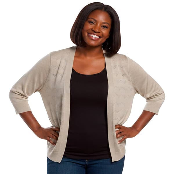 Plus Size 89th & Madison Texture Stitch Swiss Dot Shrug - image 