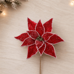 Melrose Glittered Poinsettia Flower Stem - Set of 2