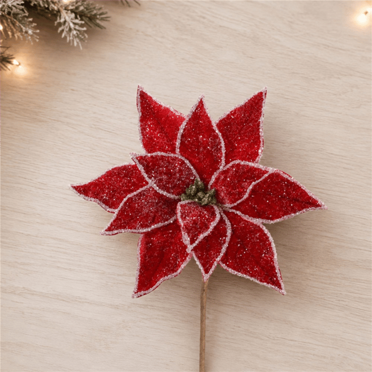 Melrose Glittered Poinsettia Flower Stem - Set of 2