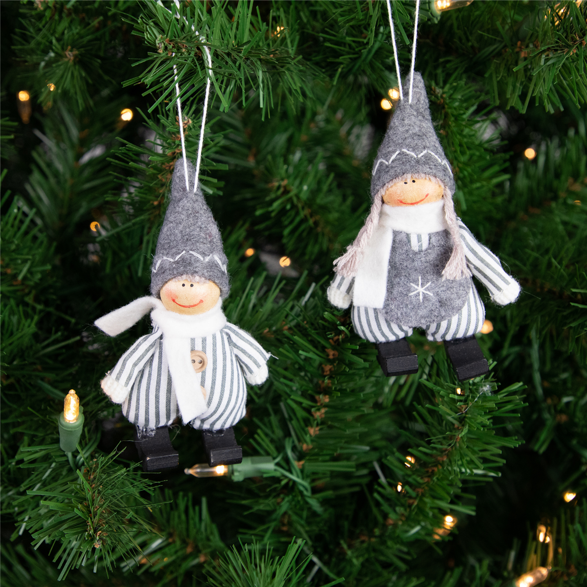 Northlight Plush Striped Boy & Girl Christmas Ornaments- Set of 2