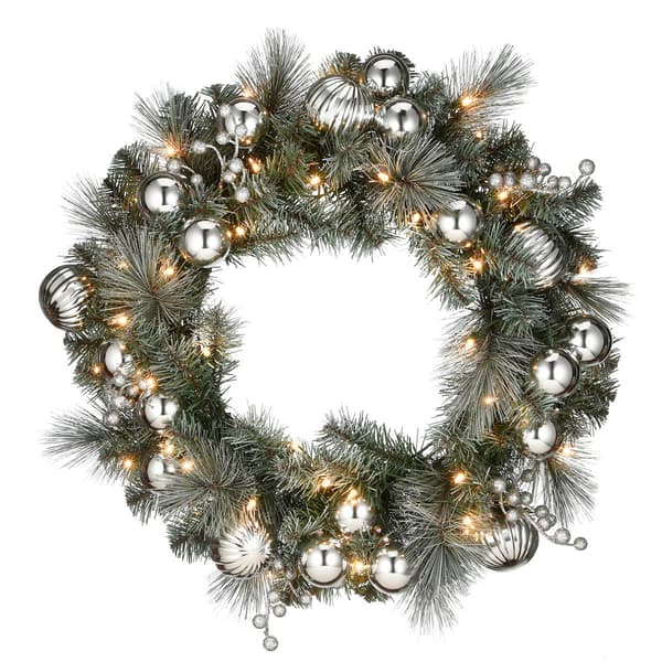 National Tree 24in. LED Frosted Silver Pine Wreath - image 