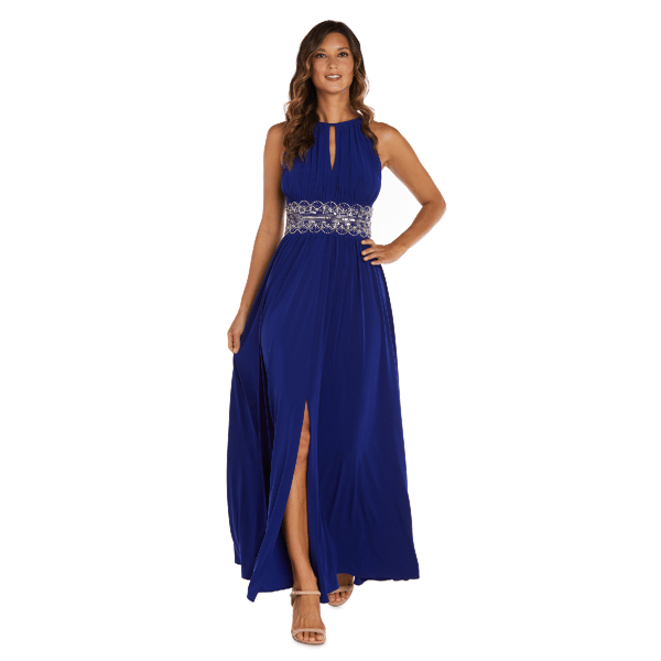 Womens R&M Richards Sleeveless Long Evening Gown W/ Beaded Waist - image 