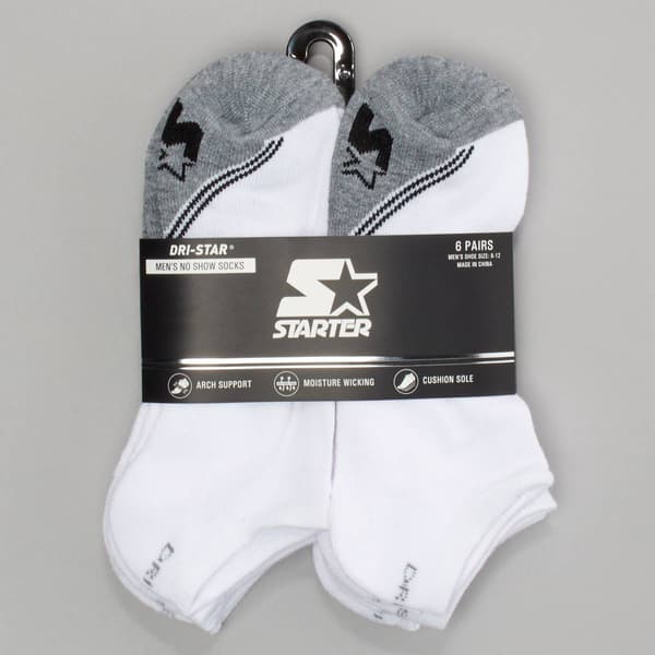 Mens Starter 6 Pk Toe Color Block No Show Socks - White - image 