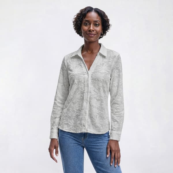 Womens Adrianna Papell Long Sleeve Burnout Floral Blouse - image 