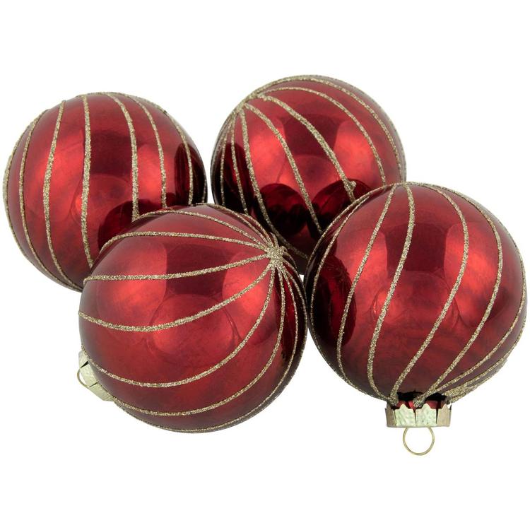 Northlight Seasonal 4ct. Glitter Striped Christmas Ball Ornaments