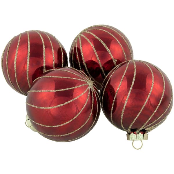 Northlight Seasonal 4ct. Glitter Striped Christmas Ball Ornaments