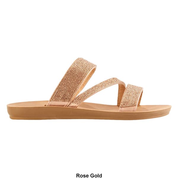 Womens Capelli New York Rhinestone Trim Strappy Slide Sandals