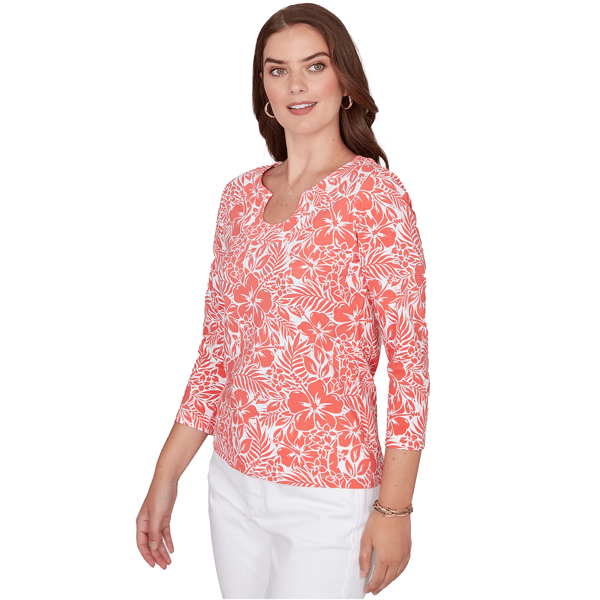 Petite Hearts of Palm Printed Essentials Tropical Blouse