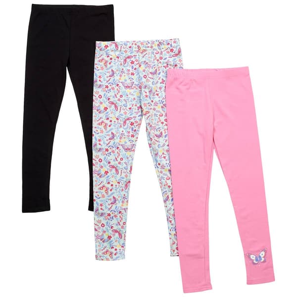 Girls (7-12) BTween(R) 3pk. Butterfly/Flower/Solid Leggings - image 