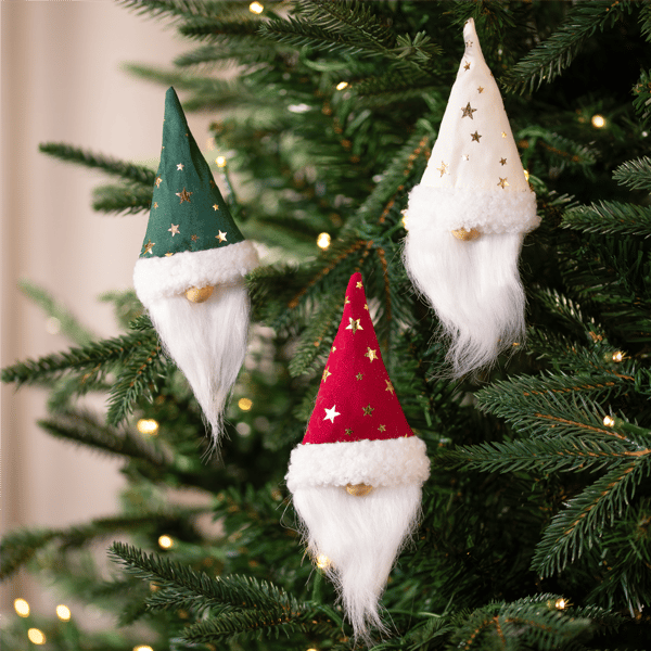 Northlight 3pk. Santa Hat Gnome with Stars Christmas Ornaments - image 