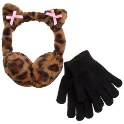 Girls Capelli(R) New York Faux Fur Leopard Earmuffs w/ Gloves