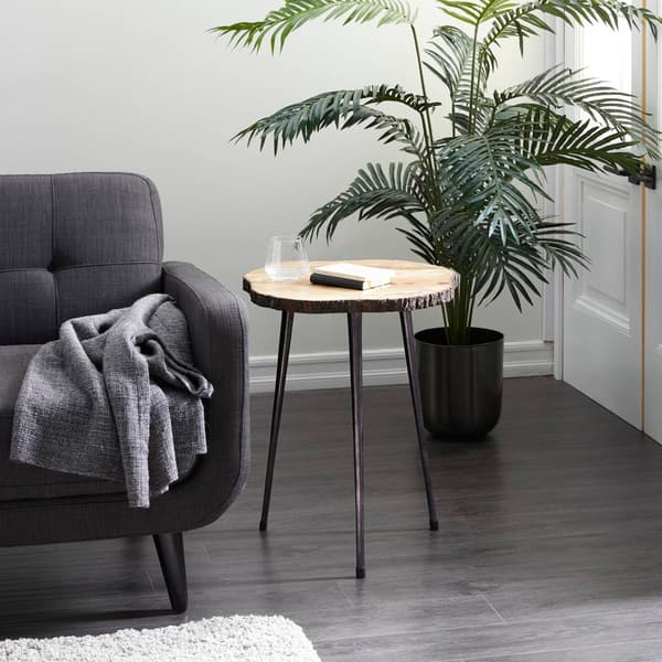 9th & Pike® Brown Rustic Aluminum Rustic Bark Accent Table