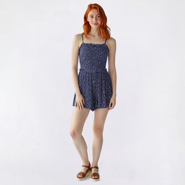 Juniors Wallflower Gauze Smock Bodice Flowy Romper - image 