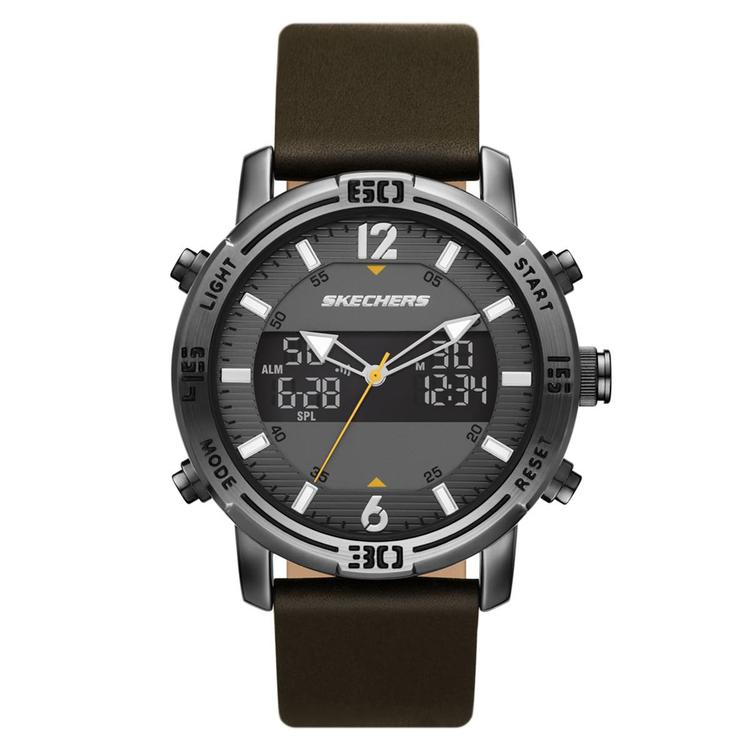 Mens Skechers Gunmetal Leather Strap Watch - SR5159