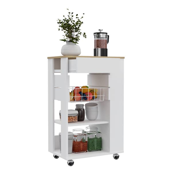 FM FURNITURE Shelton White Kitchen Cart