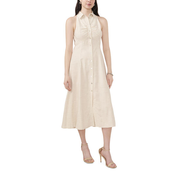 Womens MSK Sleeveless Linen Ruched Button Front Midi Dress - image 