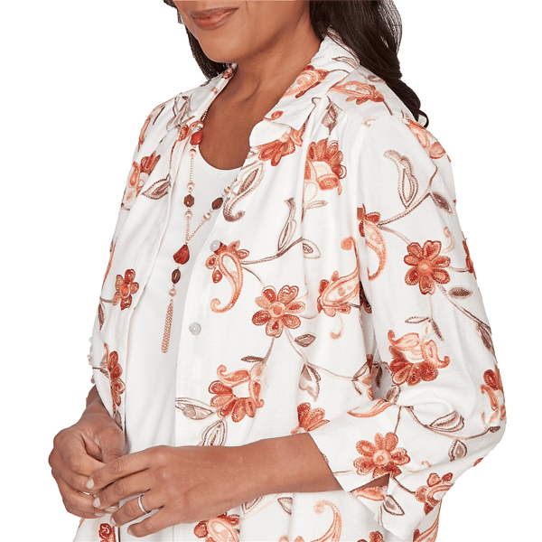 Petites Alfred Dunner Spice Market Paisley Floral Collared Two I