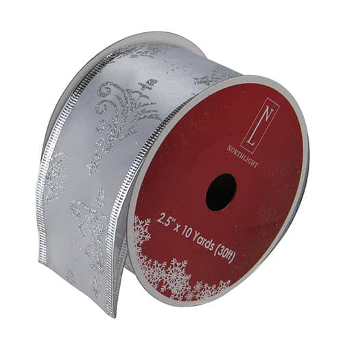 Northlight Seasonal 12pk. Silver Glitter Trees Wired Ribbon