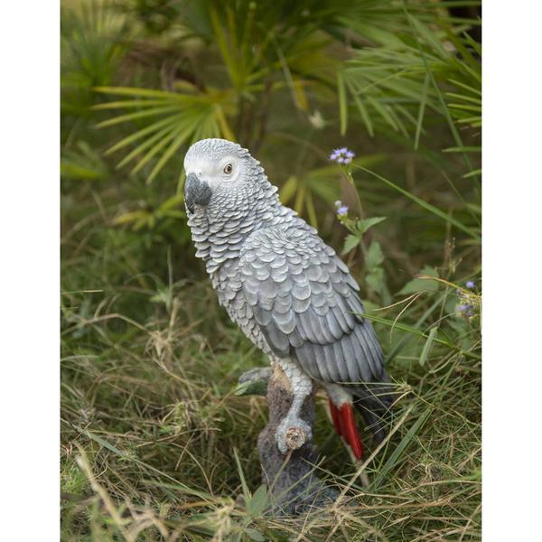 Hi-Line Gift Gabon Parrot On Stump Garden Statue