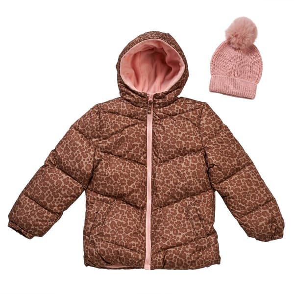 Girls (4-6x) Pink Platinum(R) Leopard Print Puffer Coat - image 
