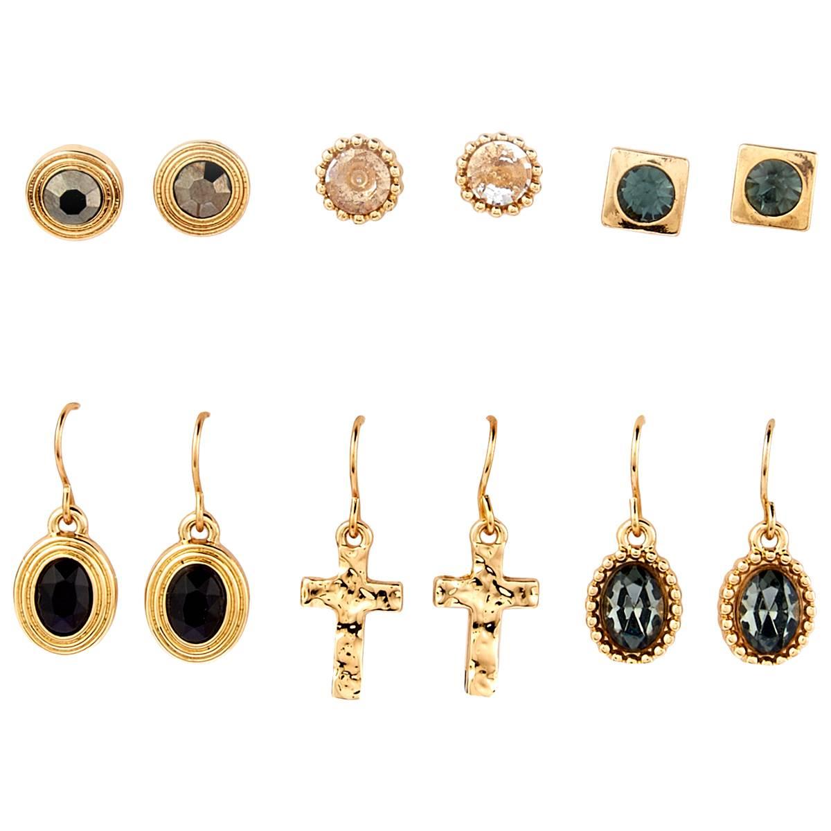 Ashley 6pr. Crystal & Diamond Accent Cross Drop Earrings