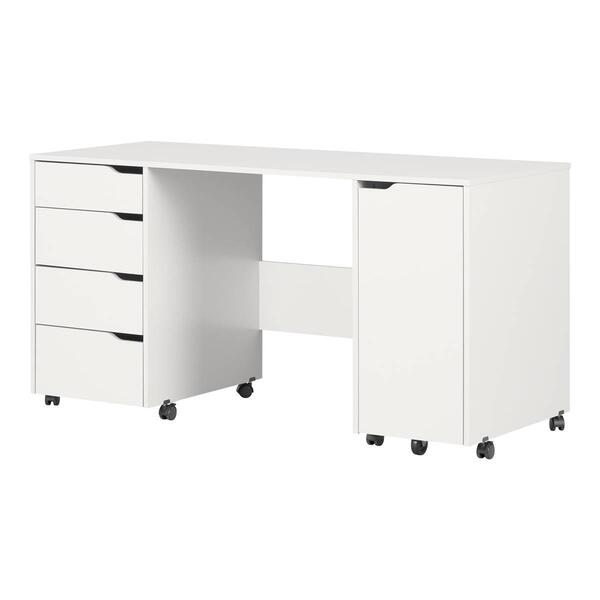 South Shore Crea Pure White Sewing Craft Table w/ Wheels - image 