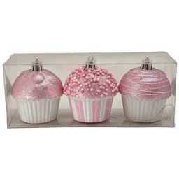 Shatterproof Pink Cupcake Ornaments - Set of 3