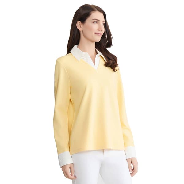 Womens Jones New York Long Sleeve Eyelet Trim Two In One Sweater