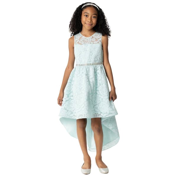 Girls &#40;7-16&#41; Rare Editions Floral Stretch Lace High Low Dress - image 
