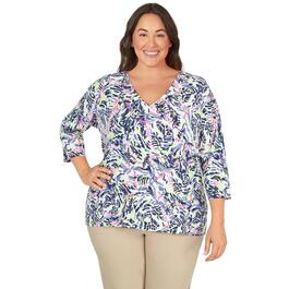Plus Size Hearts of Palm Printed Essential Swirly Leaves Top