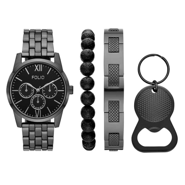 Mens Folio Gunmetal Three Hand Watch Gift Set - FMDFL6042 - image 