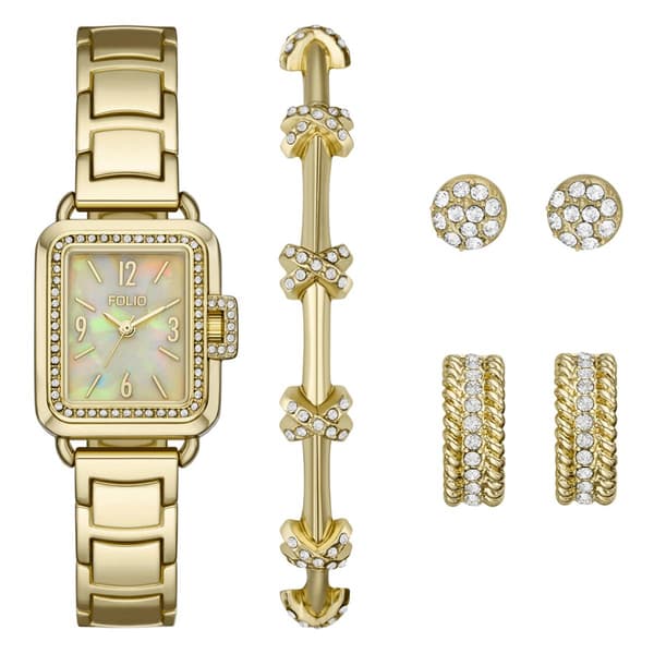Womens Folio Gold Mother of Pearl Watch & Jewelry Set - FMDFL2069