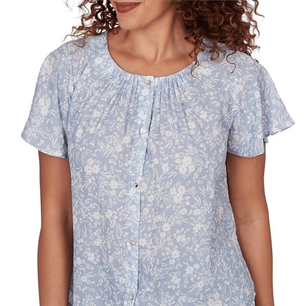 Womens Emaline Sapphire Serenade II Short Sleeve Floral Blouse