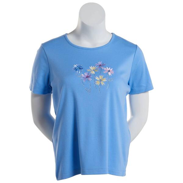 Plus Size Bonnie Evans Floral Cluster Short Sleeve Embroidery Tee - image 