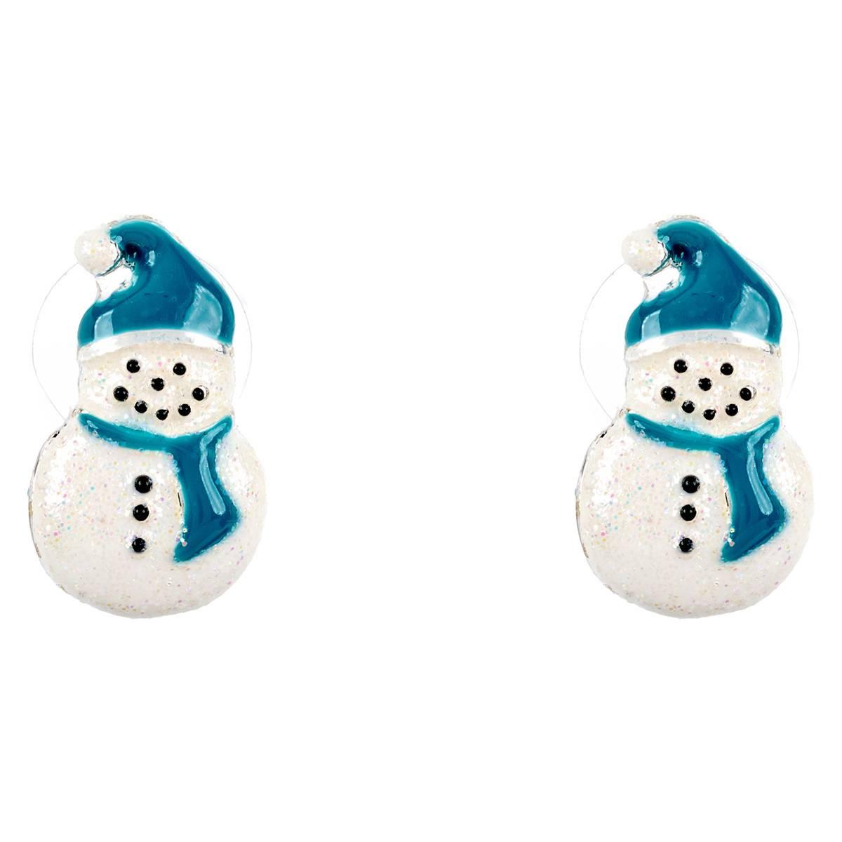 Blue Scarf & Hat Snowman Stud Earrings