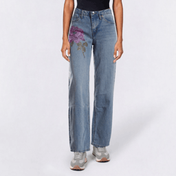 Juniors Madden Girl Ultra 90s Rhinestone Floral Wide Leg Jeans