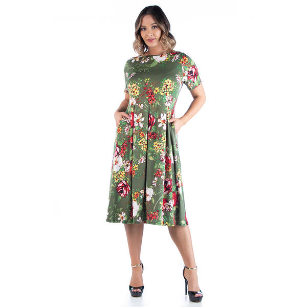 Plus Size 24/7 Comfort Apparel Floral Fit & Flare Dress - image 