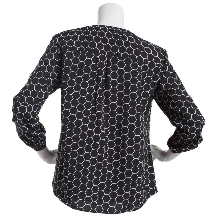 Womems Notations 3/4 Roll Tab Print Equipment Shirt-Black/White